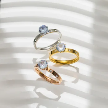 CARLIDANA Модно минималистичное луксозен пръстен с кристал в рамка от неръждаема стомана, украшенное цирконием, за жени, бижута подарък, директна доставка