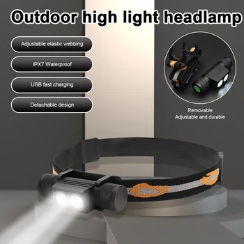 Led налобный фенер, USB акумулаторна фенерче, работно светлина за къмпинг, въртящи се в главата лампа, 6 режима на осветяване, водоустойчив фенер налобный