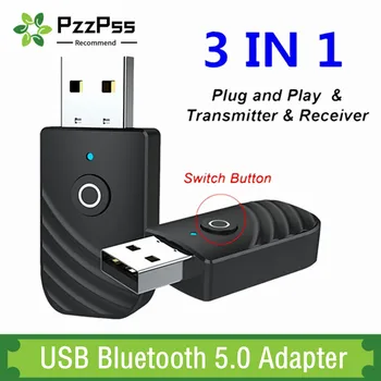 PzzPss USB Bluetooth 5,0 адаптер 3 в 1 аудиоприемник предавател 3.5 мм AUX стерео адаптер за телевизор, КОМПЮТЪР, компютри, автомобилни аксесоари
