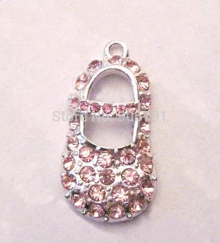 античен сребърен цинк цвят, осеян с лъскави кристали, детски обувки, розови кристални висулки, бижута, 100 бр. много