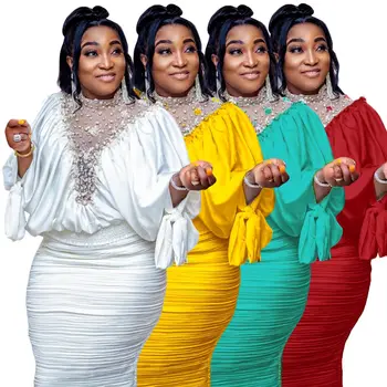 Африканска облекло Африканска дрехи прилепнали африкански рокли големи размери за жените 2023 Летни тоалети Пола в гънка от бисерной окото женствена рокля