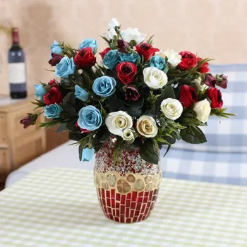 1 бр., красив сватбен букет от копринени рози от изкуствени цветя, 3 цветове, F217