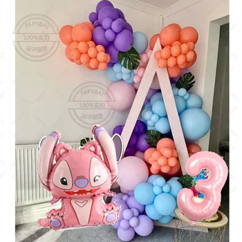 1 комплект Disney Pink Lilo & Stitch Вечерни Балони от Фолио, Макаронная Венец, Арка, Глобуси, Комплект, подходящ За деца 1-9 години, Украса За Рожден Ден За Момичета