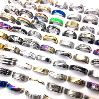 100 бр./лот, дамски пръстени от неръждаема стомана за мъже, модни бижута, двойка подарък годежни пръстени, търговия на Едро партида, размерът на безименния пръст 17-21 мм