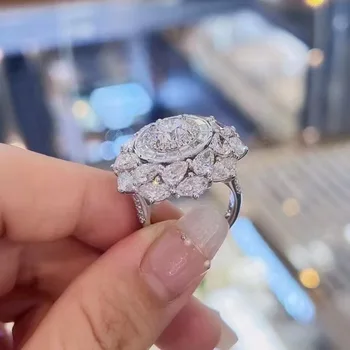 100% Днешно пръстен от бяло злато 14К D Golor за жени, бижута с муассанитом, красиви рамки, диамантен годежен пръстен