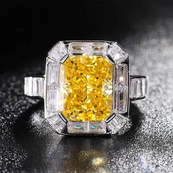 100% Стерлинговое сребро 925 проба 8*10 мм, изработени кубичен цирконий жълт цвят, скъпоценен камък, годежен пръстен за жени, бижута