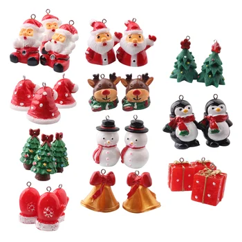 11 бр. миниатюри, Коледни украси, окачване, миниатюрни фигурки на Дядо Коледа, Снежен човек от смола, Коледен пейзаж, украшение за diy