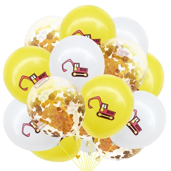 15 бр. жълти и бели балони-багери, конфети, латекс топки, украса за парти честит рожден ден, стоки за детски душ Globos