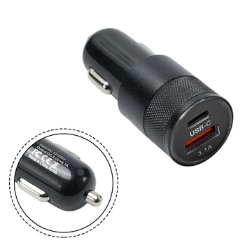 1xUSB-C Зарядно за Кола Черен USB Type-C зарядно устройство За бързо зареждане Зарядно устройство QC USB Захранване, USB Type-C