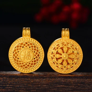 1бр висулка от жълто злато 24 К/щастливи 3D филигран занаяти Осем съкровища компас талисмани 1-1,1 г