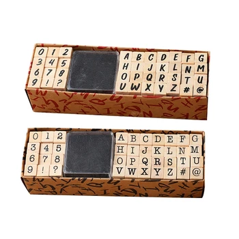 2 комплект печати с азбука, ретро дървен комплект печати с цифри и символи, с черна много черен подложка за производство на пощенски картички, планер, албум за албуми