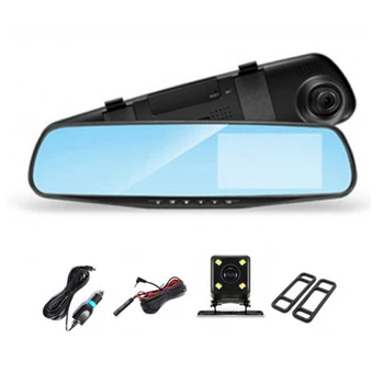 2 Комплекта 4.3-Инчов Автомобилен Видеорекордер Огледалото за обратно виждане За шофиране видео Рекордер С Две Лещи Dash Камера 1080P IPS Предната И Задната Камера