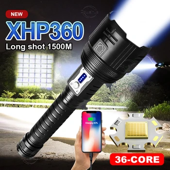 2022 най-Новият led фенерче с висока мощност XHP360 USB, акумулаторна лампа 18650, авариен тактически фенер за къмпинг