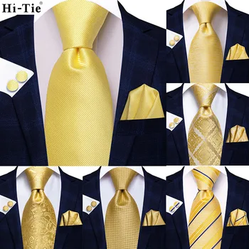 2022 Нов дизайн, жълто обикновен класически модната марка, с вратовръзка за мъжете, сватбен вратовръзка, ръчни копчета за ръкавели, подарък на едро Hi-Тай