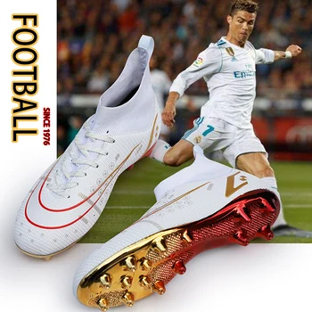 2022 Нова футболна обувки Мъжки високи ботильоны с билков гума, спортни футболни маратонки TF/FG, ултра-леки модни водоустойчив футболни обувки
