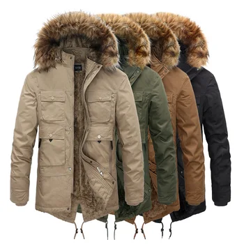 2022 Ново зимно палто мъжко яке от памучен утолщенного кадифе и средна на дължина, топло мъжко облекло с вълнен шал яка
