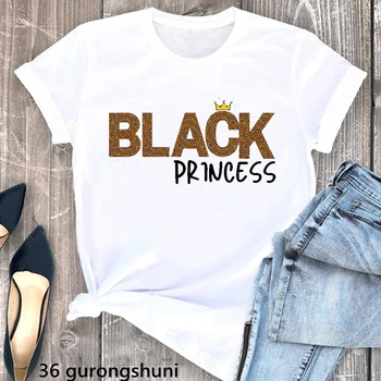 2022 Черна Принцеса, Тениска С Писмото Принтом, Дамски Африканска Кралица, Черна Магическа Тениска За Момичета, Дамски Лятна Модна Тениска С Къс Ръкав
