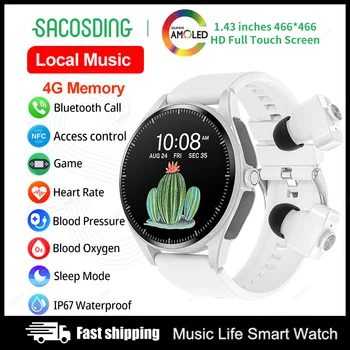 2023 4G Памет Музикални смарт часовници TWS Мъжки Bluetooth часовници за разговори NFC-часовници умни часовници за здравето спортен фитнес-гривни за жени, мъже