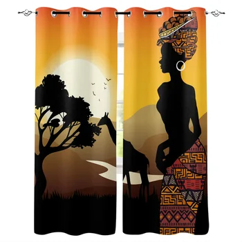 2023 Африканска жена силует жираф с алуминиева Дограма, щори Пердета за хола, кухня, Модерен начало декор Пердета за спалня