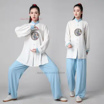 2023 китайската форма на тайчи ушу, костюм кунг-фу с цветна бродерия, костюм за бойни изкуства тайцзицюань винчунь, утринна тренировочная форма