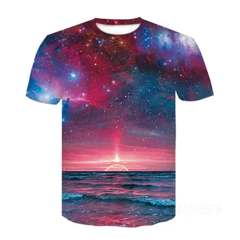 2023 Летни тениски със звездното небе, 3d тениска, хип-хоп мъжки дрехи, порцеланови ризи, Забавна тениска с кръгло деколте и принтом