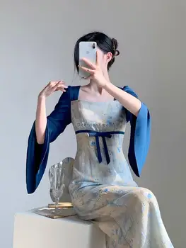 2023 ново подобрено модно рокля в китайски древен стил, елегантен всекидневен пролетно-летния монтиране женски ежедневния костюм на фея ханфу