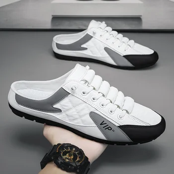 2023 Пролетно Нова Мъжки обувки Корейската версия на Тренд Универсална Ежедневни обувки, Мързелив Човек Ритници Половината Тапочек Обувки Doudou Мъжки Обувки