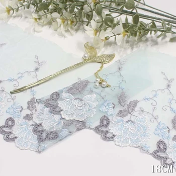 29 ярда синьо небе завързана кърпа с бродерия, лейси декорация във формата на цвете за бельо, рокля с ширина 18 см