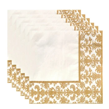 2X100 бр. салфетка за еднократна употреба със златен печат, с кърпички от цигарена хартия с принтом за ресторанта и хотела (gold + бял)