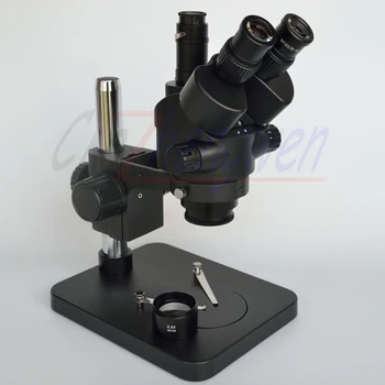 3,5 X-45Ч Настолна стойка, тринокулярный стереомикроскоп с едновременното фокусно увеличаването + 144 led индикатор