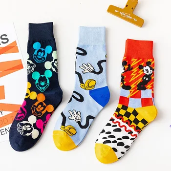 3 чифта / отглеждане с изображение на Мики и Мини Маус от анимационен филм на Дисни, cartoony чорап, ежедневни чорапи за момичета, детски чорапи за момичета, дамски чорапи