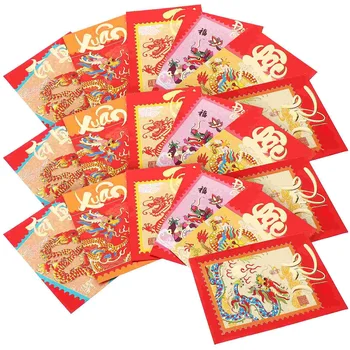 30 БР 2024 Чанта за пари, за късмет червени Хартиени пликове Сладки пакети Китайски Лай Кси Фън Червени пликове с шарките на Зодиака Пликове с дракони