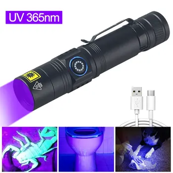 365 нм UV led фенерче ултравиолетово фенерче USB акумулаторна батерия, лампа, лилаво Детектор на петна от урина домашни любимци Скорпион