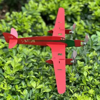 3D Piper J3 Cub Wind Spinner самолет Метален самолет ветропоказател Външен указател за посока на вятъра върху покрива за украса на двора и градината