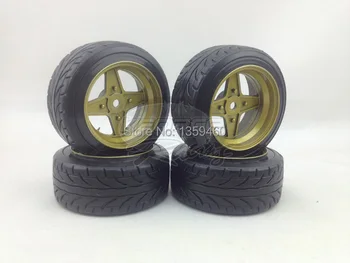 4 бр., дрифтерные гуми с твърд модел, джанти колела Classic3, офсет 6 мм (боядисване злато), подходящ за дрифтерного кола 1:10