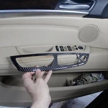 4 бр. Стикер От Настоящето карбон За BMW X5 E70 X6 E71 2008-2013 Бутон за Включване Стеклоподъемника вътрешността на Колата Покритие на Рамката на лявата ръка Задвижване