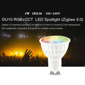 4 Вата GU10 RGB + CCT led Прожектор Zigbee 3,0 Умен Вътрешен Led Лампа с регулируема яркост AC110V 220, Безжична Wifi Приложение за Управление на Музика