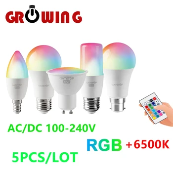 5 бр. led инфрачервено дистанционно управление на RGB бяла светлина умна лампа E27 GU10 E14 B22 AC100-240V, подходящи за домашно парти осветление