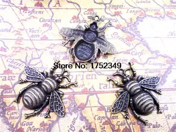 5 бр.-висулки във формата на пчела, античен бронз, прекрасна огромна окачване с висулки във формата на медоносной пчелите 38x40 мм