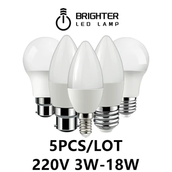 5 бр. светодиодна свещ, лампа 220v E14 B22 E27 3 W 15 W 18 W висок лумена топло бяла светлина е подходящ за кухня, кабинет, тоалетна