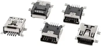5 броя мини USB тип B жена порт 5-пинов конектор на 180 градуса SMD SMT connector за печатни платки