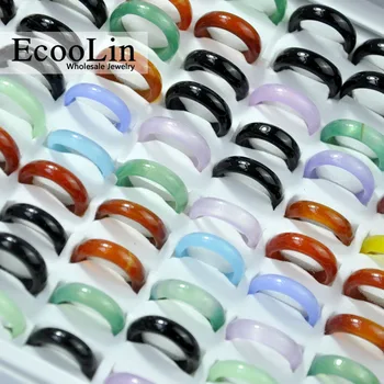 50 бр., бижута от экоолина, многоцветен карнеол, ахат, дамски пръстени за момичета, много цветни опаковки на едро LR4020