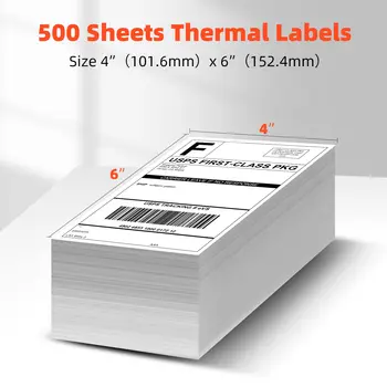 500 Листа Термоэтикетки Phomemo 100x150 мм, Етикети за доставка, Бар-код за пощенски пратки, Съвместими с вашия принтер, PM241 PM246S