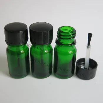 500x5 мл, мини бутилка за лак за нокти от зелено стъкло, 5-кубовая малка стъклена бутилка за масло с капак за четки