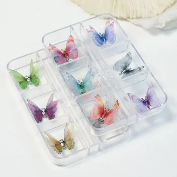 6 бр./кор. 3D окачване за нокти от смола, многоцветни детайли за нокти с пеперуди, аксесоари за нокти Kawaii направи си САМ, украса за нокти