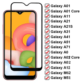 9D Пълно покритие от закалено Стъкло за Samsung Galaxy A12 А02 M01 Основната А01 M62 M51 Защитно Фолио за екрана A11 A21 A31 A41 A51 A71 Glas Film