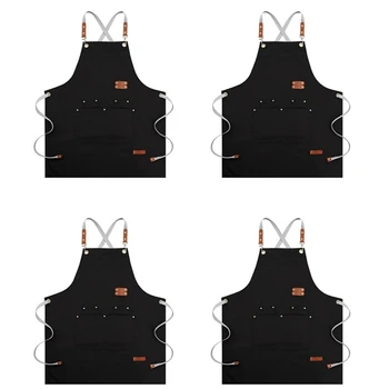 ABSF 4X Престилка готвач-престилка с появата на гръб за мъже и жени, престилки за готвене с регулируеми джапанки и големи джобове (черен)