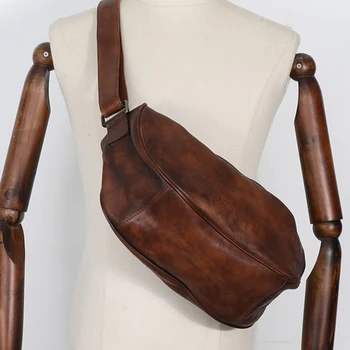 AETOO/ Нова реколта кожена чанта през рамо с едно рамо, ежедневна чанта от телешка кожа, мека кожа ръчно изработени, мъжки нагрудная ба