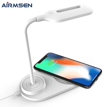 Airmsen светодиодна настолна лампа с безжично зарядно устройство, диммируемый настолна лампа за грижа за очите, лека нощ с гъвкав сензорен контрол на 360 градуса