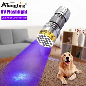ALONEFIRE 21 Led 395nm ултравиолетова Котка, куче, урина домашни любимци, пари, Пътувания, хотел, невидими мастила, UV-детектор, на светлината на фенерче, батерия AAA
